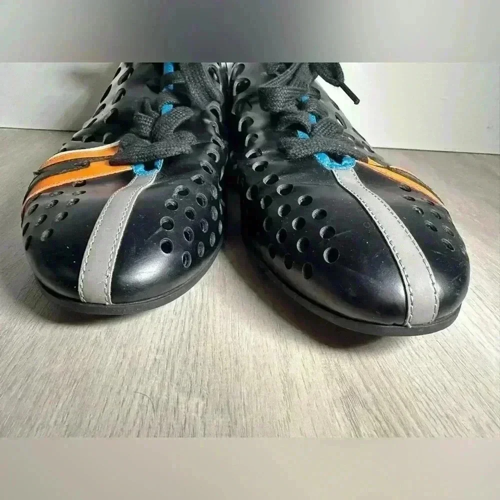 Prada 2EG168 Perforated Leather Sneakers Men 9 Black Orange Excellent Bolt - Picture 5 of 10